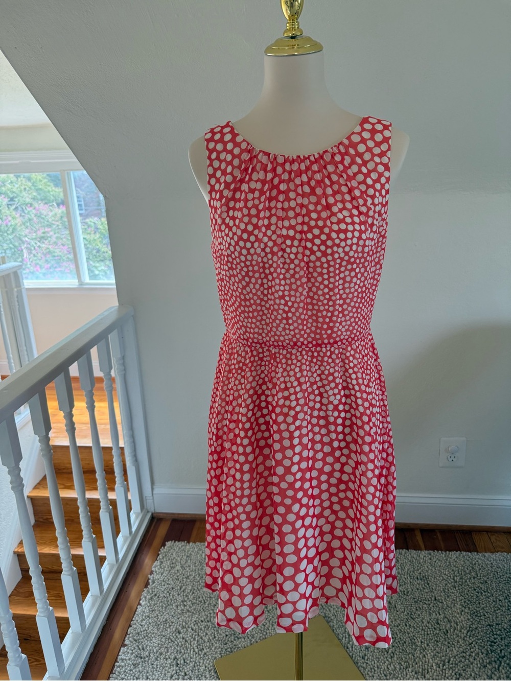 Trina Turk Orange Polka Dot Sleeveless Midi Dress Size 10